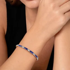 Hot Gabriel & Co. 925 Sterling Silver Bujukan Blue Topaz and Lapis Split Bangle Bracelet