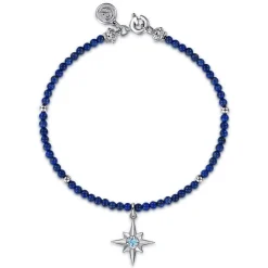 Hot Gabriel & Co. 925 Sterling Silver Bujukan Blue Topaz Starburst and Lapis Bracelet