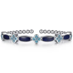 Gabriel & Co. 925 Sterling Silver Bujukan Blue Topaz Clover and Lapis Cuff Bangle Bracelet
