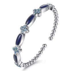 Gabriel & Co. 925 Sterling Silver Bujukan Blue Topaz Clover and Lapis Cuff Bangle Bracelet