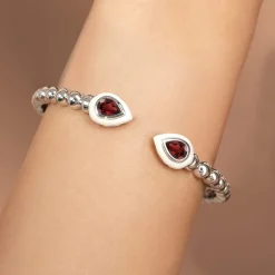 Best Gabriel & Co. 925 Sterling Silver Bujukan Cuff Bangle with White Enamel and Garnet