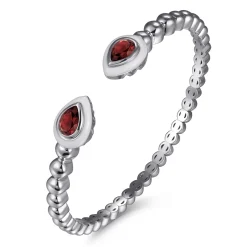 Best Gabriel & Co. 925 Sterling Silver Bujukan Cuff Bangle with White Enamel and Garnet