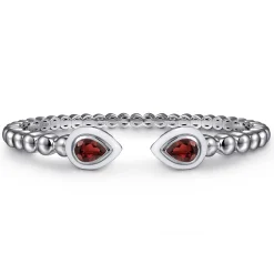 Best Gabriel & Co. 925 Sterling Silver Bujukan Cuff Bangle with White Enamel and Garnet