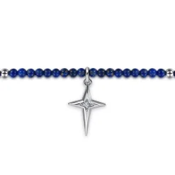 Hot Gabriel & Co. 925 Sterling Silver Bujukan Lapis Bead and White Sapphire Cross Charm Bracelet