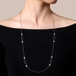 Online Gabriel & Co. 925 Sterling Silver Bujukan Link and Pearl Station Necklace