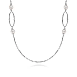 Online Gabriel & Co. 925 Sterling Silver Bujukan Link and Pearl Station Necklace