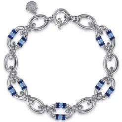 Clearance Gabriel & Co. 925 Sterling Silver Bujukan Link Chain Bracelet with Chrome Blue and Baby Blue Enamel