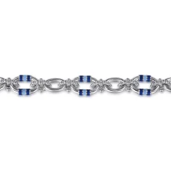 Clearance Gabriel & Co. 925 Sterling Silver Bujukan Link Chain Bracelet with Chrome Blue and Baby Blue Enamel
