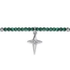 Hot Gabriel & Co. 925 Sterling Silver Bujukan Malachite Bead and White Sapphire Cross Charm Bracelet