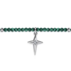 Hot Gabriel & Co. 925 Sterling Silver Bujukan Malachite Bead and White Sapphire Cross Charm Bracelet