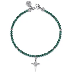 Hot Gabriel & Co. 925 Sterling Silver Bujukan Malachite Bead and White Sapphire Cross Charm Bracelet