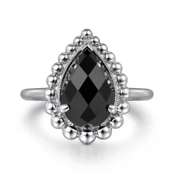 Best Gabriel & Co. 925 Sterling Silver Bujukan Pear Shape Onyx Lady's Ring