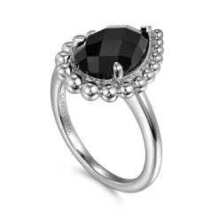 Best Gabriel & Co. 925 Sterling Silver Bujukan Pear Shape Onyx Lady's Ring
