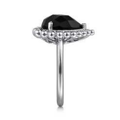 Best Gabriel & Co. 925 Sterling Silver Bujukan Pear Shape Onyx Lady's Ring