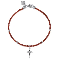 Discount Gabriel & Co. 925 Sterling Silver Bujukan Red Agate Bead and White Sapphire Cross Charm Bracelet