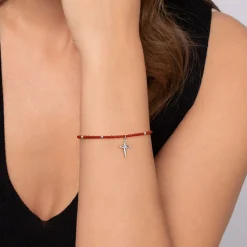 Discount Gabriel & Co. 925 Sterling Silver Bujukan Red Agate Bead and White Sapphire Cross Charm Bracelet