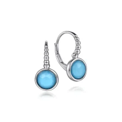 New Gabriel & Co. 925 Sterling Silver Bujukan Rock Crystal and Turquoise Leverback Earrings