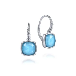 Sale Gabriel & Co. 925 Sterling Silver Bujukan Rock Crystal and Turquoise Leverback Earrings