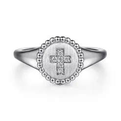 Sale Gabriel & Co. 925 Sterling Silver Bujukan Signet Ring with Diamond Cross