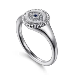New Gabriel & Co. 925 Sterling Silver Bujukan Signet Ring with Diamond and Sapphire Evil Eye