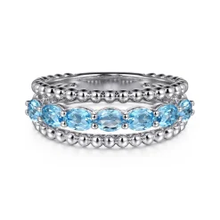 New Gabriel & Co. 925 Sterling Silver Bujukan Swiss Blue Topaz Easy Stackable Ring