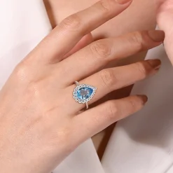 Gabriel & Co. 925 Sterling Silver Bujukan Swiss Blue Topaz Ring