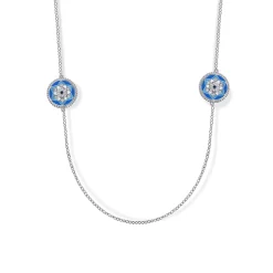 Gabriel & Co. 925 Sterling Silver Bujukan White Sapphire and Blue Sapphire Station Necklace with Blue and Dust Blue and White Enamel