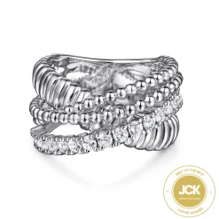 Discount Gabriel & Co. 925 Sterling Silver Bujukan White Sapphire Lady's Criss Cross Ring