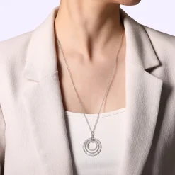 Online Gabriel & Co. 925 Sterling Silver Bujukan White Sapphire Triple Row Circle Pendant Necklace