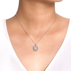 Clearance Gabriel & Co. 925 Sterling Silver Bujukan White Sapphire Pave Pendant Necklace