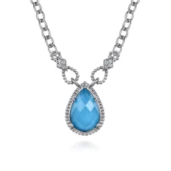 Discount Gabriel & Co. 925 Sterling Silver Bujukan White Sapphire and Rock Crystal Turquoise Doublet Teardrop Pendant Necklace
