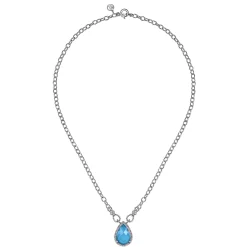 Discount Gabriel & Co. 925 Sterling Silver Bujukan White Sapphire and Rock Crystal Turquoise Doublet Teardrop Pendant Necklace