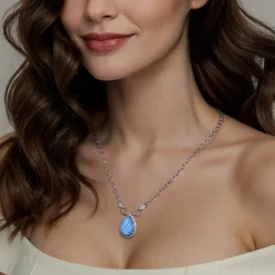 Discount Gabriel & Co. 925 Sterling Silver Bujukan White Sapphire and Rock Crystal Turquoise Doublet Teardrop Pendant Necklace