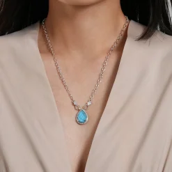Discount Gabriel & Co. 925 Sterling Silver Bujukan White Sapphire and Rock Crystal Turquoise Doublet Teardrop Pendant Necklace