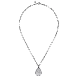 Outlet Gabriel & Co. 925 Sterling Silver Bujukan White Sapphire and White Mother of Pearl Teardrop Pendant Necklace