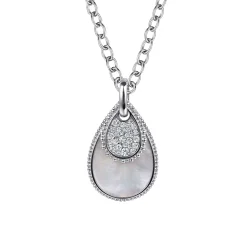 Outlet Gabriel & Co. 925 Sterling Silver Bujukan White Sapphire and White Mother of Pearl Teardrop Pendant Necklace