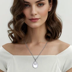 Outlet Gabriel & Co. 925 Sterling Silver Bujukan White Sapphire and White Mother of Pearl Teardrop Pendant Necklace