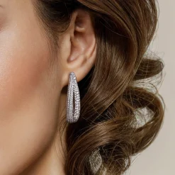 Discount Gabriel & Co. 925 Sterling Silver Bujukan White Sapphire 30mm Intricate Hoop Earrings