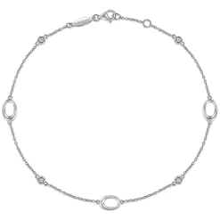 Sale Gabriel & Co. Sterling Silver Chain Ankle Bracelet with Oval Links and White Sapphire Stations