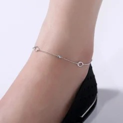 Sale Gabriel & Co. Sterling Silver Chain Ankle Bracelet with Oval Links and White Sapphire Stations
