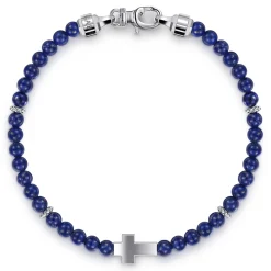Sale Gabriel & Co. 925 Sterling Silver Cross Bracelet with 4mm Lapis Beads