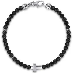 Best Gabriel & Co. 925 Sterling Silver Cross Bracelet with 4mm Onyx Beads