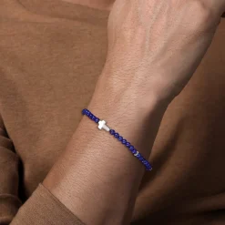 Best Gabriel & Co. 925 Sterling Silver Cross Bracelet with 4mm Lapis Beads