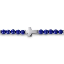 Best Gabriel & Co. 925 Sterling Silver Cross Bracelet with 4mm Lapis Beads