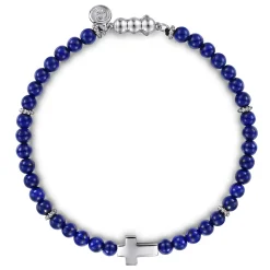 Best Gabriel & Co. 925 Sterling Silver Cross Bracelet with 4mm Lapis Beads