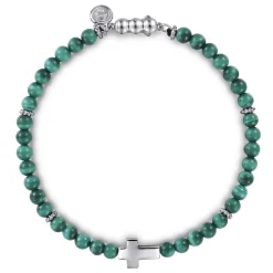 Hot Gabriel & Co. 925 Sterling Silver Cross Bracelet with 4mm Malachite Beads