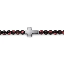 Clearance Gabriel & Co. 925 Sterling Silver Cross Bracelet with 4mm Tiger Eye Beads