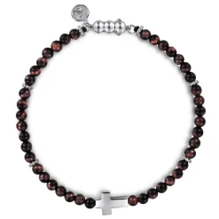 Clearance Gabriel & Co. 925 Sterling Silver Cross Bracelet with 4mm Tiger Eye Beads