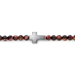 Gabriel & Co. 925 Sterling Silver Cross Bracelet with 4mm Tiger Eye Beads
