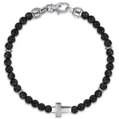 Hot Gabriel & Co. 925 Sterling Silver Cross Bracelet with 4mm Onyx Beads
